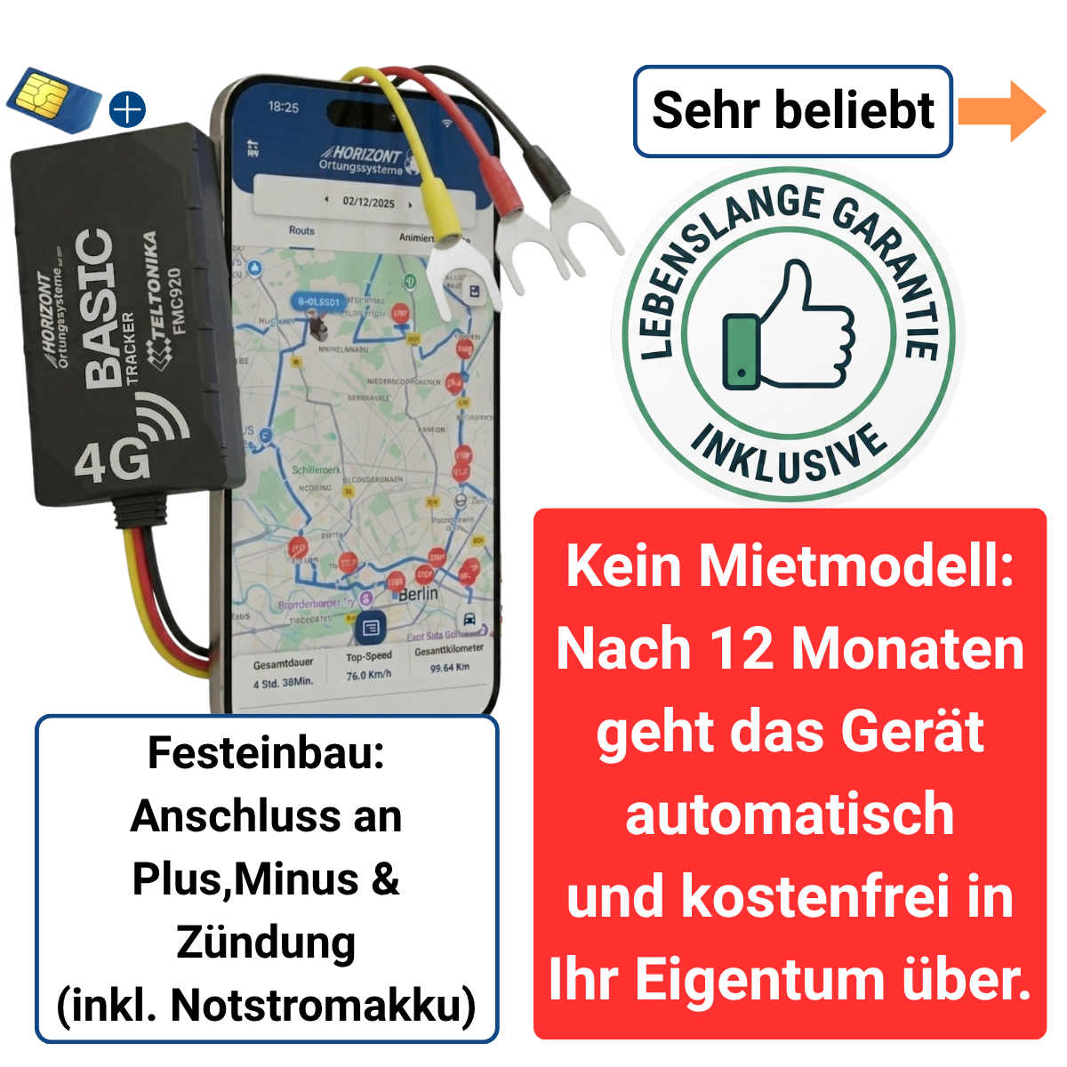 GPS Tracker Auto 4G | Festeinbau für PKW und LKW