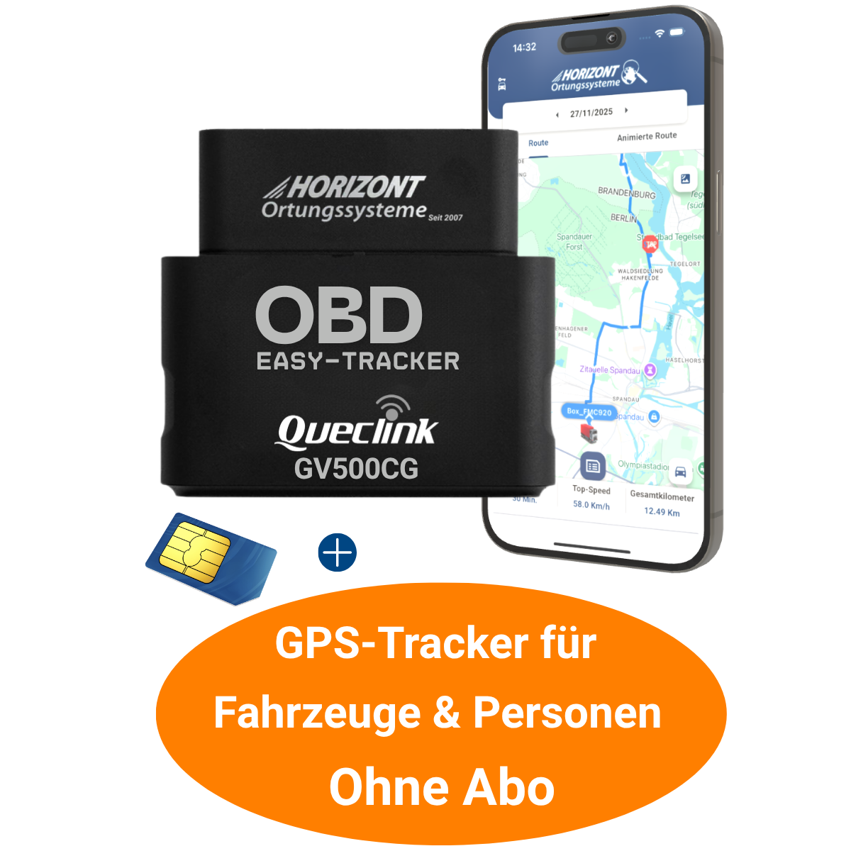 OBD GPS Tracker ohne Abo | 4G Plug & Play Auto - GPS Tracker für Fahrzeuge