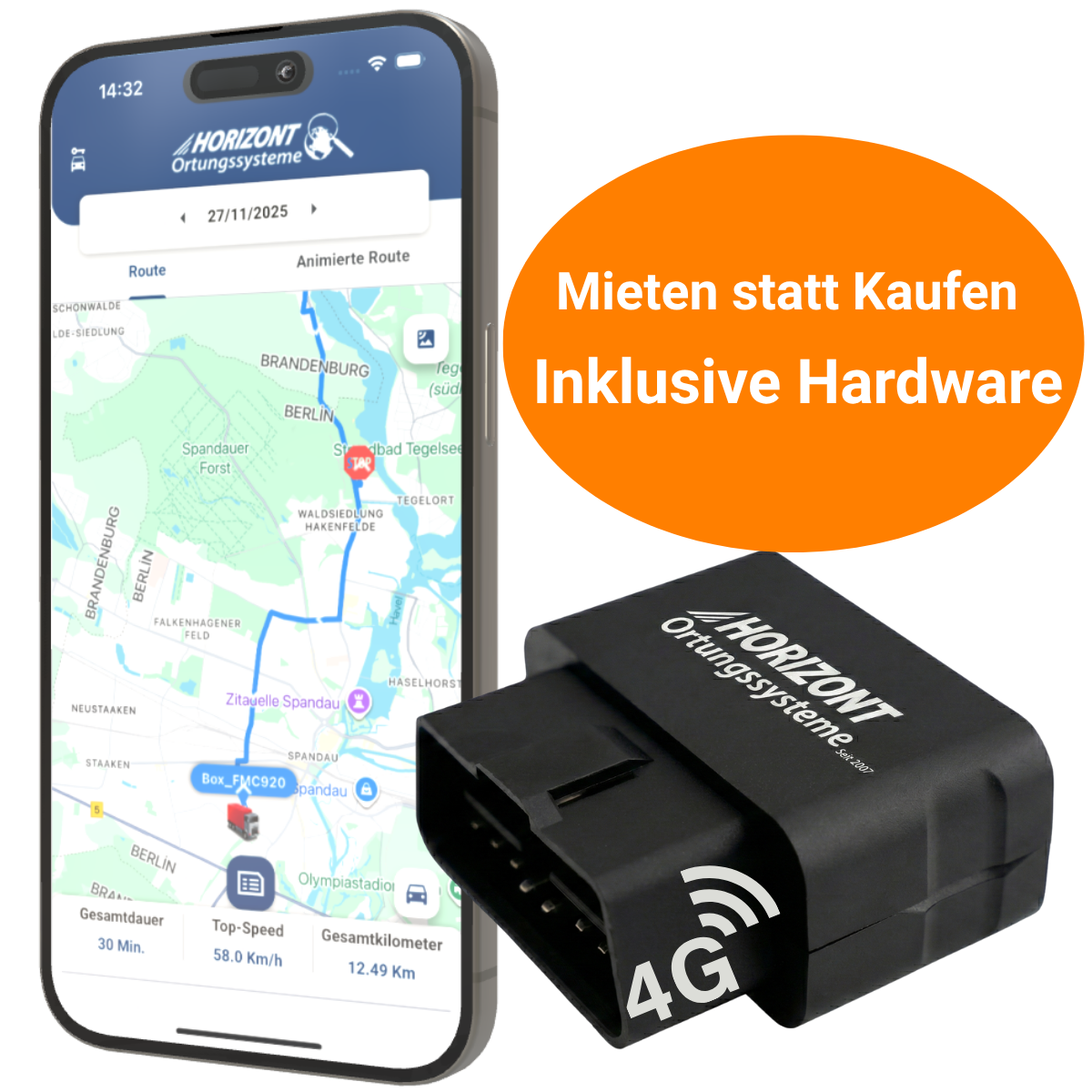 OBD GPS Tracker mieten | 4G Plug & Play fürs Auto - GPS Tracker für Fahrzeuge