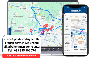 App-Ansicht mit erweiterten Funktionen des Fahrzeugortungssystems